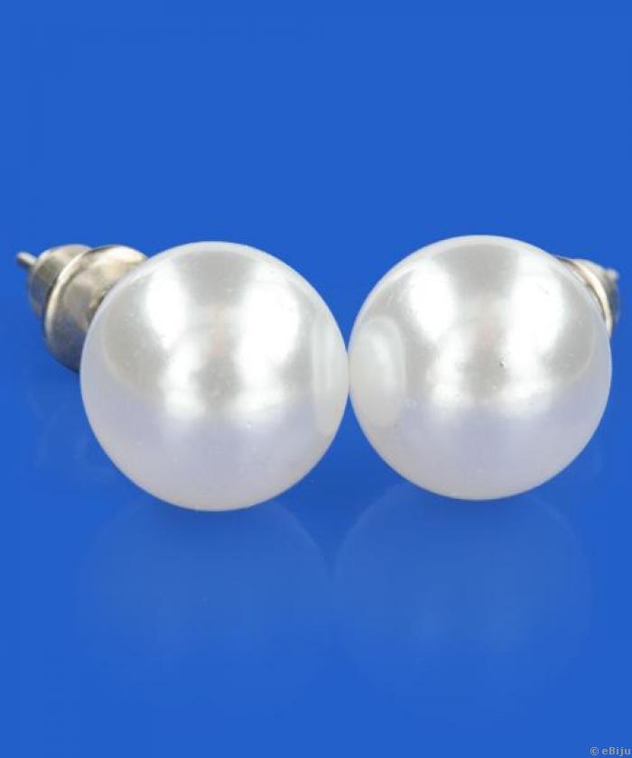 Cercei albi din perle de sticla, 1 cm
