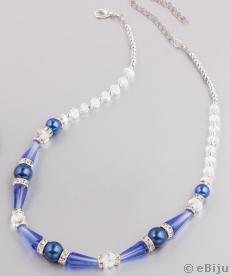 Colier cu cristale albastre si perle 