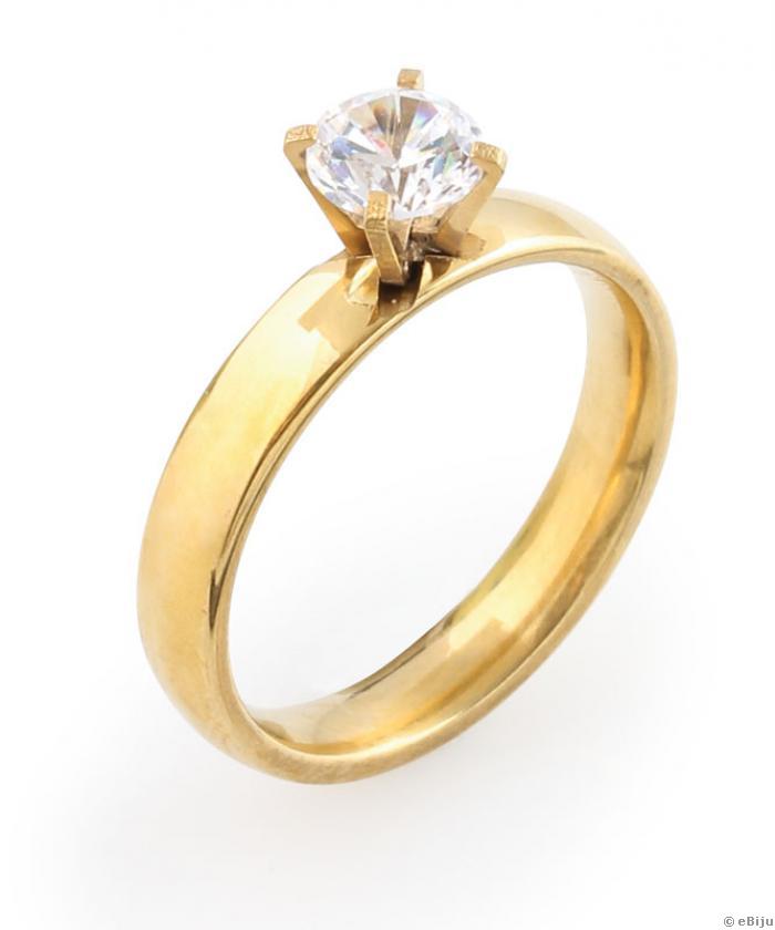 Inel auriu cu un cristal alb zirconiu, 17 mm