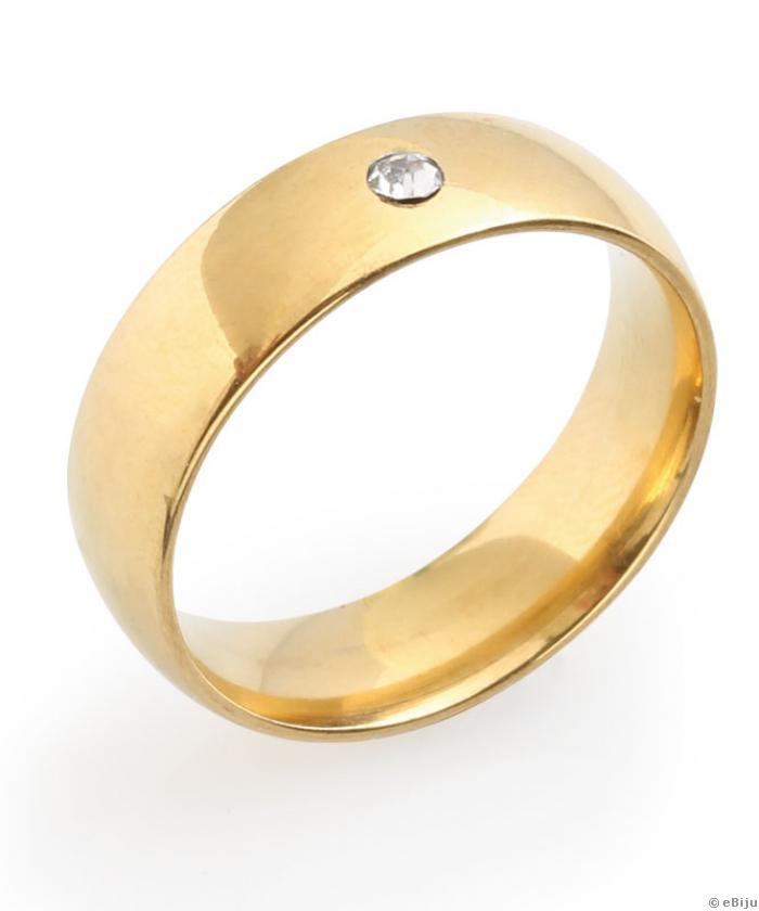 Inel auriu tip verighetă cu un cristal alb, 19 mm