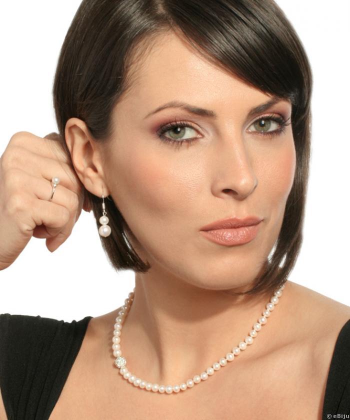 Inel perla de cultura cu strasuri albe, marime 16 mm