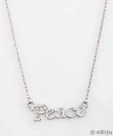 Pandantiv "Peace", din metal, cu cristale albe