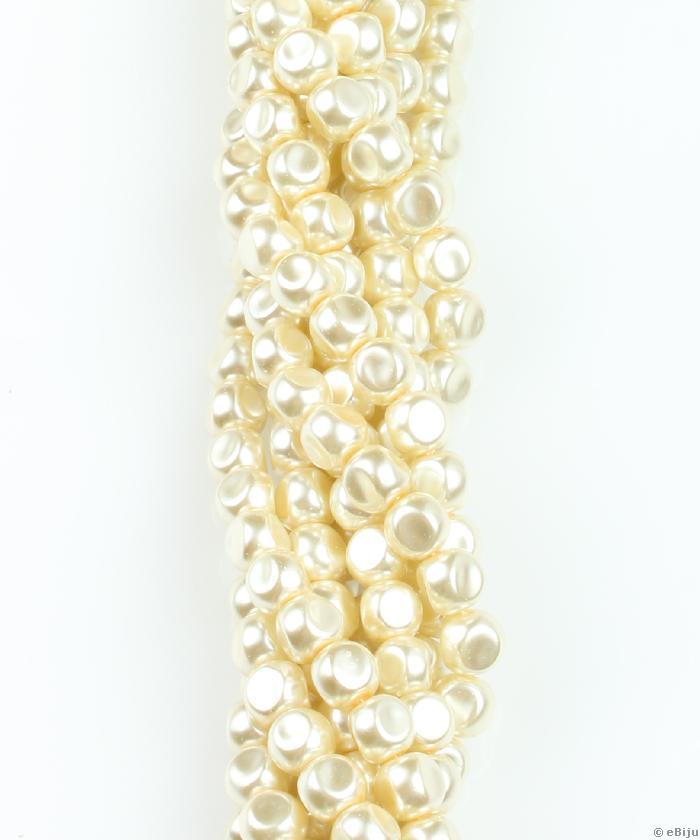 Perlă de sticlă crem, turtită, 0.8 cm