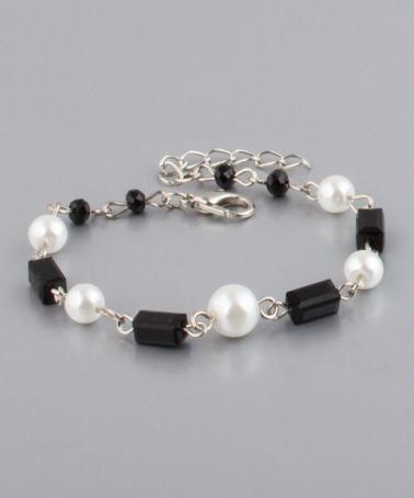 Brăţară perle şi cristale alb-negru