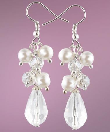 Cercei ciorchin cu cristale si perle de sticlă