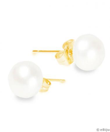 Cercei perle de cultura albe, ac auriu, 0.6 cm