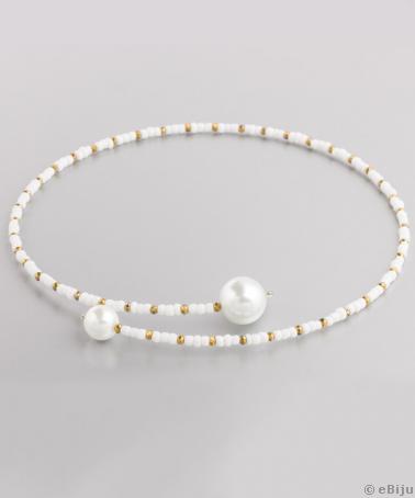 Colier cu mărgele şi perle de sticlă albe