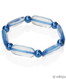Bratara albastra, material sintetic cu perle de sticla
