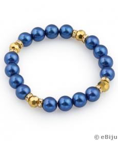 Brăţară din perle de sticlă albastru marin, cu cristale