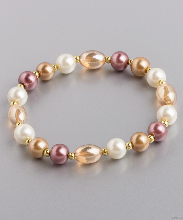 Brăţară din perle ovale semitransparente cu perle de sticlă