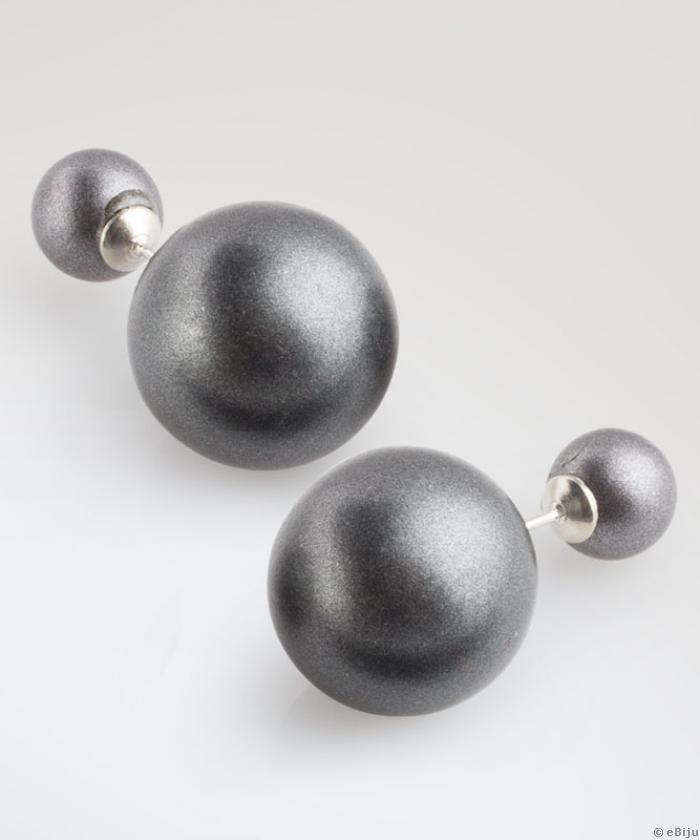 Cercei double-pearl gri metalizat cu suprafaţă catifelată