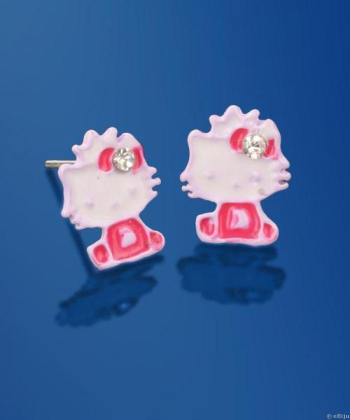 Cercei Hello Kitty roz cu strasuri albe