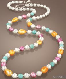 Colier cu perle de cultura colorate, howlit si perle albe