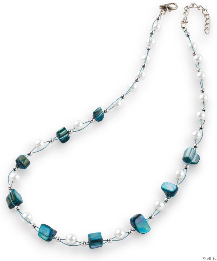 Colier din sidef turcoaz, cu perle de sticlă