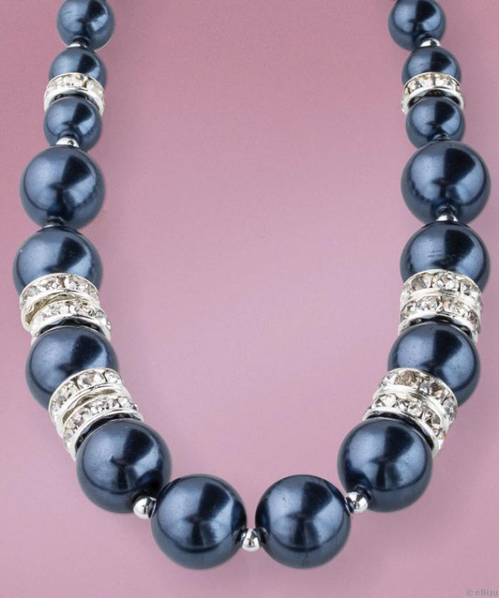 Colier "Pearls&Crystals", cu perle gri petrol