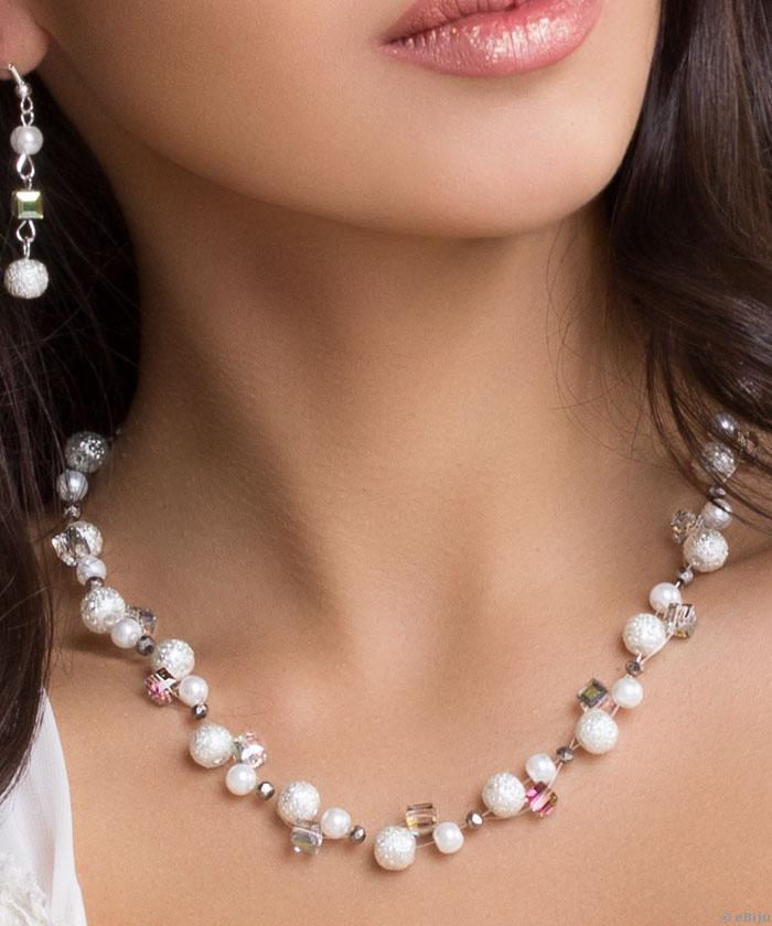 Colier perle simple şi gofrate, cu cristale aurora borealis