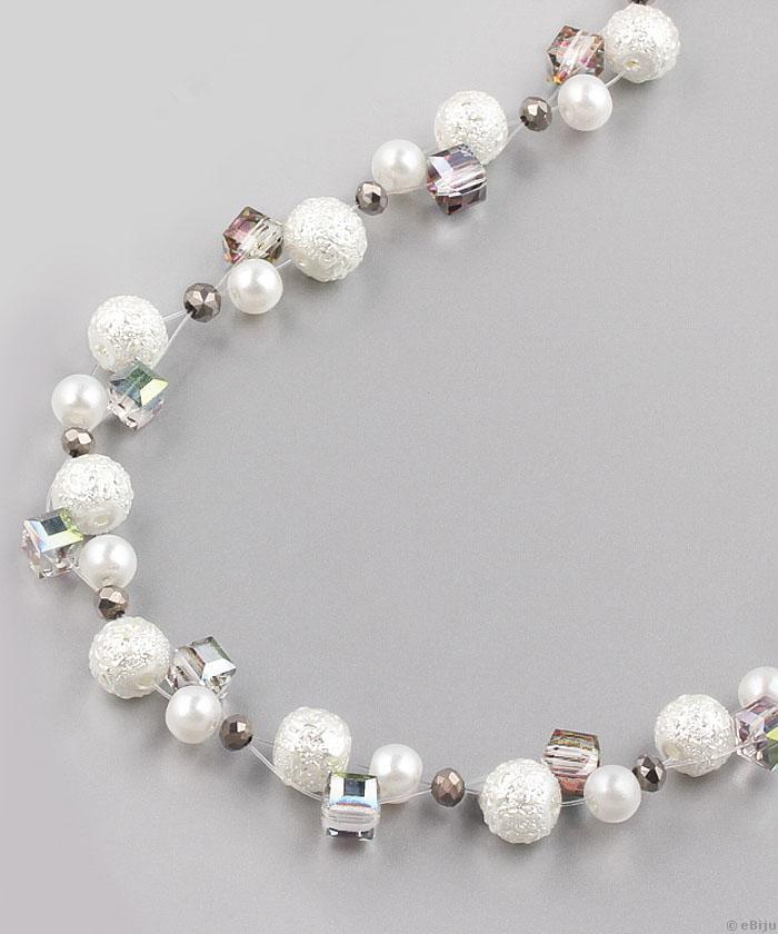 Colier perle simple şi gofrate, cu cristale aurora borealis