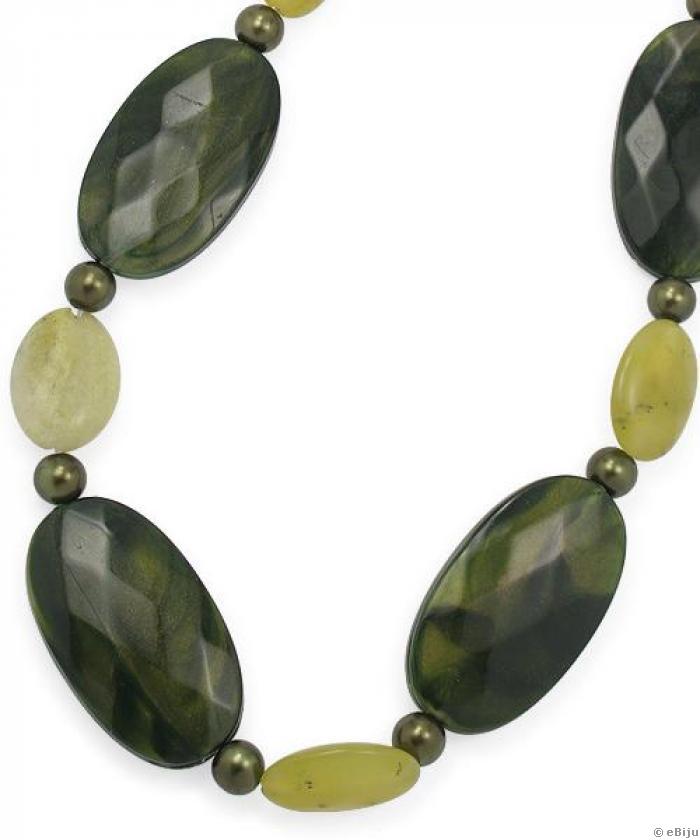 Colier piatra serpentine oliv si perle de sticla