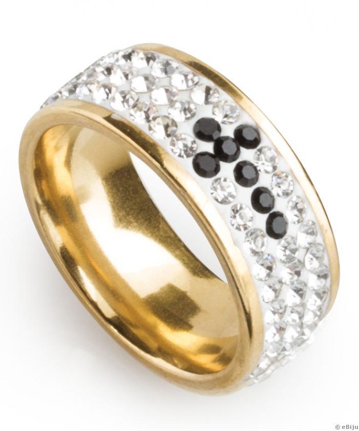 Inel din oţel inox auriu cu cristale şi cruce, 21 mm