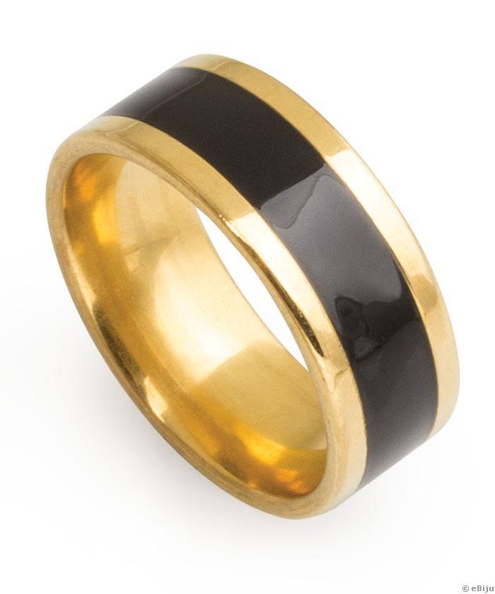 Inel oţel inox auriu cu bandă neagră, 20 mm