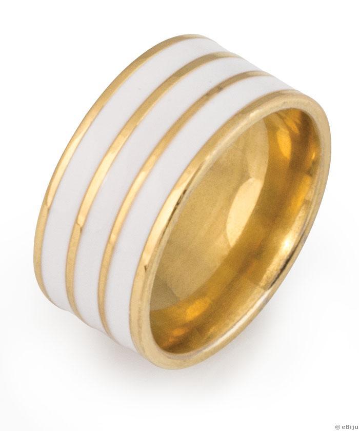 Inel oţel inox auriu, cu dungi albe, 19 mm