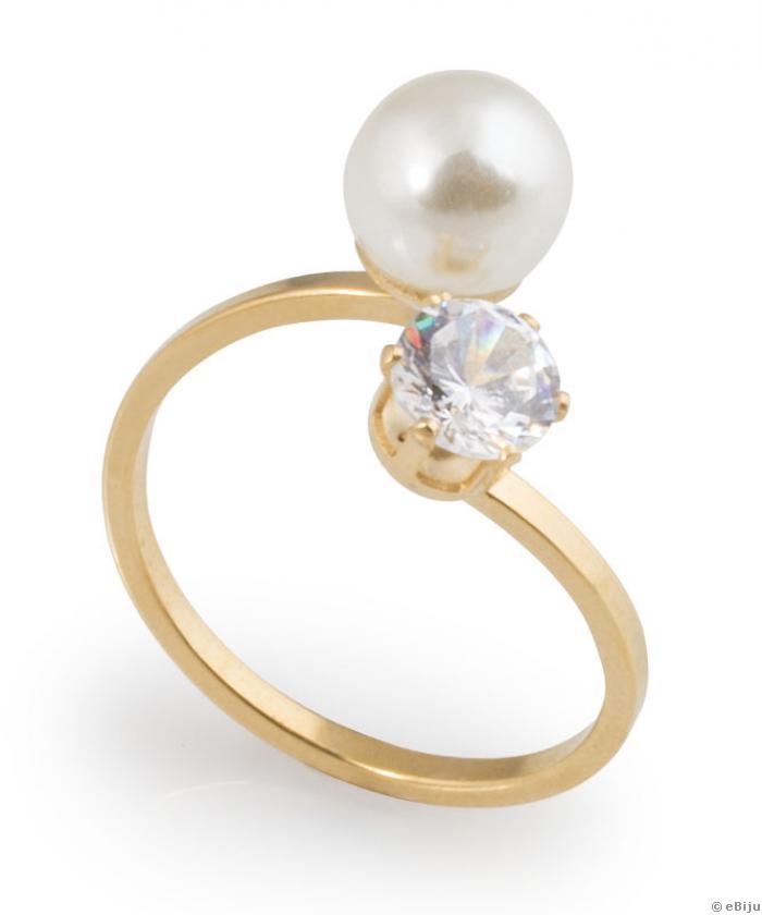 Inel oţel inox cu perlă şi cristal, 20 mm