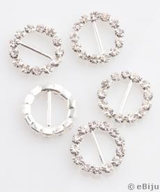Pandantiv cataramă circulară, cu cristale, argintiu, 1.4 cm