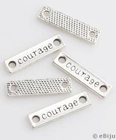 Pandantiv plăcuţă Courage, metal, argintiu, 2.3 x 0.6 cm