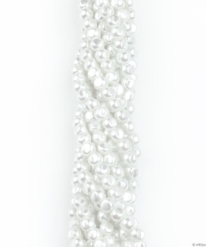 Perlă de sticlă albă, turtită, 0. 6 cm